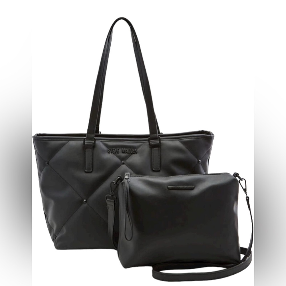 Steve Madden Black Quilted Tote Set